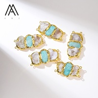 Connecteur à quatre boucles en quartz drusy et amazonite plaqué or 18 carats pour la fabrication de bijoux