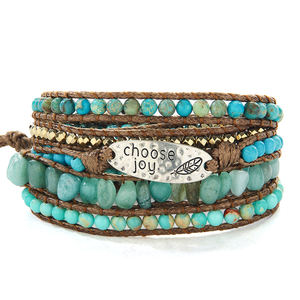 Pulseras Boho OEM ODM para Mujer, Brazalete <span class=keywords><strong>de</strong></span> Metal con Palabras <span class=keywords><strong>y</strong></span> Piedras Preciosas Naturales, <span class=keywords><strong>Frase</strong></span> Motivacional, Pulseras Enrolladas <span class=keywords><strong>de</strong></span> 5 Hilos con Letras, Venta al Por Mayor - Product Image 1
