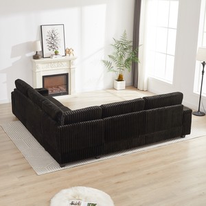Oversized Convertible L-Shaped Corduroy Corner Sofa Set Modern Design Two <b>Storage</b> Spaces USB Type-C Port Cup Holder Deep Hotel - Product Image 6