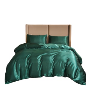 Bộ Ga Trải Giường Vải Polyester Màu Xanh Lá Lụa Vi Sợi Cao Cấp Bán Sỉ Từ Nhà Máy Bộ Chăn Ga Gối Đệm Bằng Vải Satin - Product Image 3
