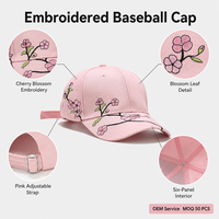Casquette de baseball rose brodée de fleurs de cerisier, ajustable, style décontracté, unisexe, pour le printemps, vente en gros OEM