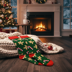 Chaussettes longues unisexes de Noël en tricot respirant avec imprimé canne à sucre et biscuits, taille unique, longueur genou, pour filles - Product Image 3