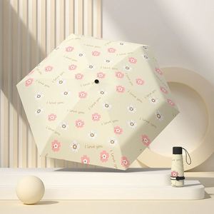 Parapluie pliant manuel portable à motif floral cinq plis pour femme, protection solaire UV, double usage, cadeaux d'affaires - Product Image 1