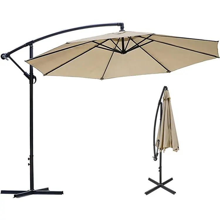 Parasol de jardin pliable de luxe 3M à 8 côtes pour l'extérieur, patio, en porte-à-faux