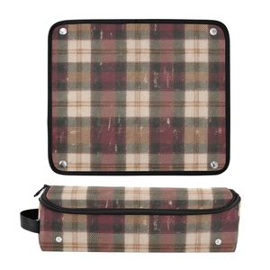 Classic Tartan Checkered Cosmetic Bag with Zipper Closure and Soft Handle Medium Capacity Makeup Pouch Portable Design - Product Image 2