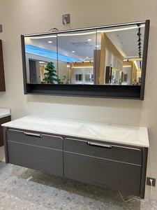 Meuble mural flottant en contreplaqué résistant à l'humidité avec double tiroir de rangement pour salle de bain de villa moderne et minimaliste - Product Image 6