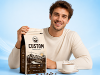 Sachet de café à fond plat refermable avec fermeture éclair, en aluminium laminé PE imprimé sur mesure, avec valve de fraîcheur, pour la vente en gros
