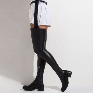 Waist Band Thigh High Long Stretch <b>Boots</b> Black Low Round Toe Anti-slip Winter Long Over Knee Women Sexy <b>Boots</b> Size 43 Shoes - Product Image 2