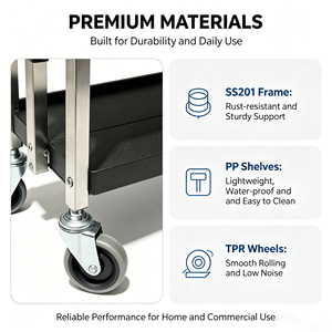 Carrito de Servicio Plegable de 3 Niveles Heavybao, Carro de Plástico Rodante Profesional para Ahorrar Espacio, para Hoteles, <span class=keywords><strong>Restaurantes</strong></span> y Servicios de Catering - Product Image 4