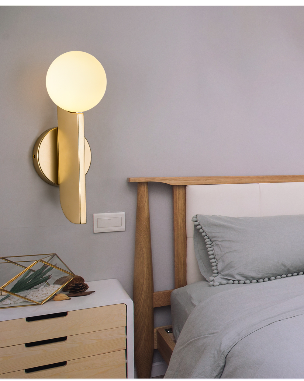 Modern Nordic Wall Lamp Metal Globose Loft Stair Bedroom Bedside Living Room Home Hallway Wall Light