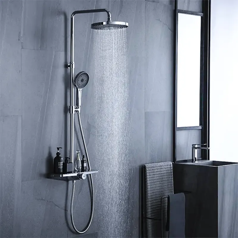 Hand Held Gun Gray Bathroom Shower Set Over Head Rain Fall Mixer Faucet Shower Set Bathtub Filler Faucet
