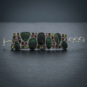 Geometric Multi Natural Stone 925 <b>Silver</b> <b>Charm</b> <b>Bracelet</b> Bohemia Style Women's Jewelry Bezel Setting Everyday Wear - Product Image 1