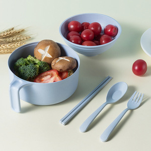 Blue Round Disposable <b>Bowl</b> With Handle And Lid <b>Large</b> Capacity For Camping And Dorm Use - Product Image 1