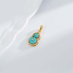 S925 argent Sterling 18K plaqué or véritable Turquoise naturelle coupe brillante en forme de gourde lien fête collier de mode universel - Product Image 5