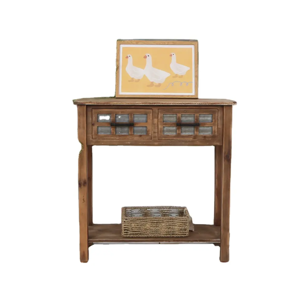 Rustic Living Room Furniture 2 Drawers Distressed Recycled Wood Entry Way Console Table