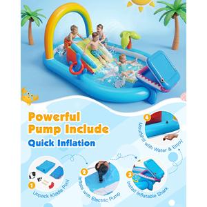 สระน้ำเป่าลมรูปฉลามพร้อมสปริงเกอร์ สนามเด็กเล่นน้ำกลางแจ้งสำหรับเด็ก สนุกสนานในฤดูร้อน - Product Image 1