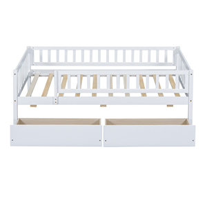 Cama de Día Doble de Madera con Dos Cajones, Cama Infantil Blanca con Almacenamiento - Product Image 5