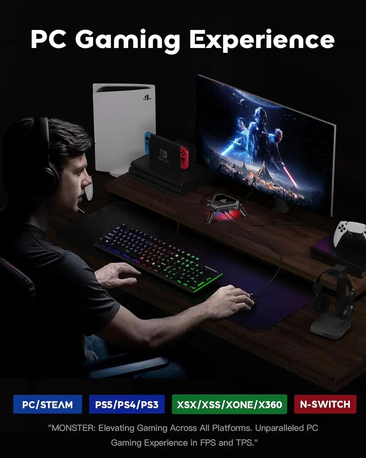 Gamwing Monster Game Adapter Mouse Keyboard Converter for PS5