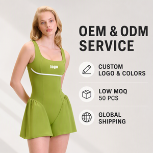 Robe de tennis pour femme, vert olive premium, col carré, short à passepoil contrastant, taille élastique, respirante, professionnelle - Product Image 3
