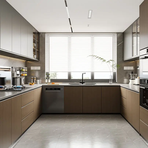 خزانة مطبخ جاهزة الصنع بأحدث صيحات حديثة باللون الرمادي غير اللامع من CBMmart ، خزانة عرض مطبخ بقاعدة علوي - Product Image 3