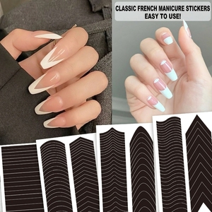 Autocollants de guide pour ongles French Tip TSZS, lignes souriantes en V, ongles en gel ondulés, vente en gros, produit de beauté pour ongles style Ins - Product Image 1