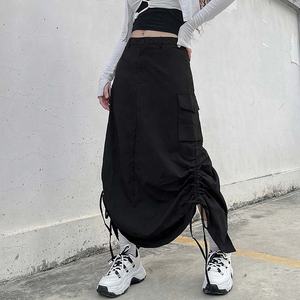 Womens <strong>Parachute</strong> Long Cargo <strong>Skirts</strong> Ruched Drawstring Dress Low Waist Streetwear Baggy Jeans Denim <strong>Skirt</strong> - Product Image 5