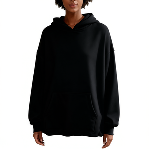 Sweat à capuche unisexe noir surdimensionné 100 % polyester French Terry personnalisable avec impression par transfert thermique, vêtement décontracté pour l'automne - Product Image 1
