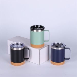 Custom Cork Bottom Powder Coated Matte Coffee Cup 12 oz <b>Double</b> <b>Wall</b> Vacuum Insulated Cork Base Stainless Steel Mug with Handle - Product Image 6