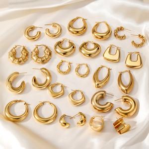 Pendientes de Aro en Forma de C, de Acero Inoxidable con Baño de Oro PVD, Resistentes al Agua, para Mujer, Joyería de Moda, Venta al Por Mayor - Product Image 4