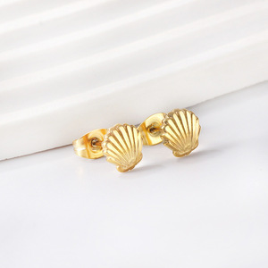 Shell Stud <b>Earrings</b> Gold Plated Zinc Alloy Stainless Steel <b>Post</b> Fashionable Simple Elegant For Women Everyday Wear - Product Image 4