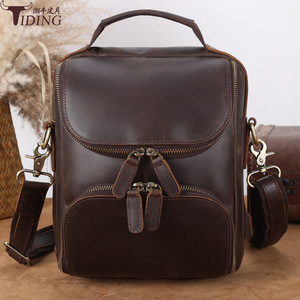 Tiding Men's Crossbody <b>Bag</b> Genuine Leather Dark Brown Durable Everyday Use - Product Image 2