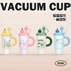 แก้วน้ำเก็บความเย็นแบบพกพา ขนาด 800 มล. ดีไซน์น่ารัก ฝาปิดแบบมีหูจับ พร้อมหลอดดูด  วัสดุภายใน 304 วัสดุภายนอก 201  ฝาปิดแบบ Apple Topper - Product Image 3