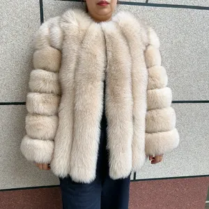 Cappotto Invernale Lungo in Vera <span class=keywords><strong>Pelliccia</strong></span> di Volpe Grigio Scuro per Donna, Antivento, Modello Verticale - Product Image 5