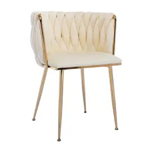 TOSEE Factory Wholesale Luxury Woven Design White Velvet Fabric luxury Metal Legs Dining Room Chairs