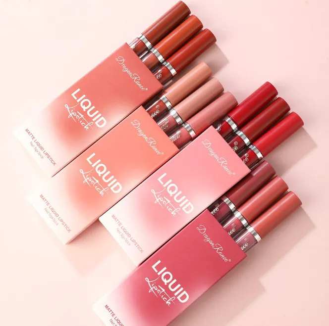 Lipgloss Cair Tahan Air Merah Nude, Kotak Hadiah Lip Gloss Bebas Kuman Matte Grosir