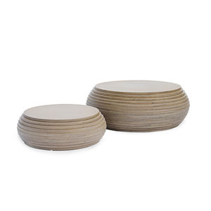 Minimalist Large Round Black Brown Solid Wood <strong>Teak</strong> Travertine Coffee <strong>Table</strong> for Hotel Lobby Lodge Contemporary - Product Image 6