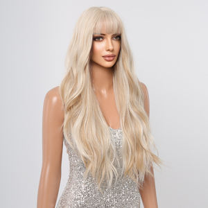 Live <span class=keywords><strong>Action</strong></span> Photo Jaune Blonde Obrem Wave <span class=keywords><strong>Perruque</strong></span> Frange Bouclée Mat Mélange Haute Densité Résistant À La Chaleur Fibre Layered <span class=keywords><strong>Perruque</strong></span> Rayée - Product Image 5