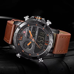 Montre à quartz à double affichage Drioshipping avec logo personnalisé, affichage LED en cuir, montre-bracelet pour homme, montre de business - Product Image 4