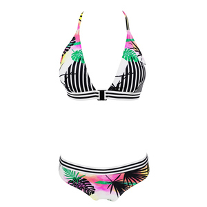 Maillot de bain brésilien dos nu sexy avec imprimé tropical réglable ensemble de bikini pour femme haut <span class=keywords><strong>Trikini</strong></span> col en V à licou maillot de bain - Product Image 3