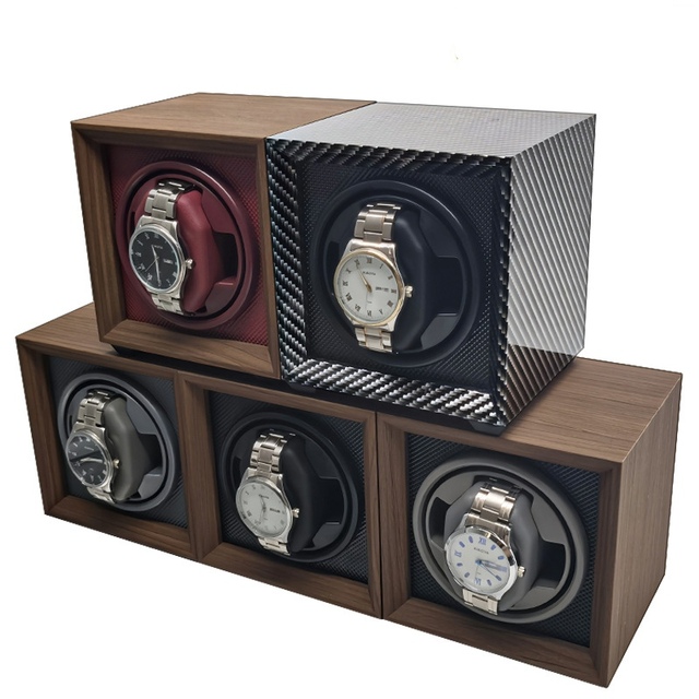 Popular Single Square MDF Wood Walnut Carbon Fiber Design Watch Automatic Running Winder Box