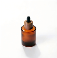 Flacon compte-gouttes en verre givré écologique avec bouchon en bois, capacité de 100 ml, pour huiles essentielles et sérums