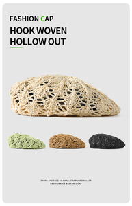 Sombrero artístico de pintor de verano <span class=keywords><strong>boina</strong></span> ahuecada de ganchillo hecha <span class=keywords><strong>a</strong></span> mano <span class=keywords><strong>para</strong></span> mujer - Product Image 6