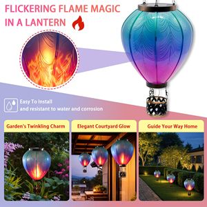 Lanterna Solare a Forma di Mongolfiera con Fiamma Tremolante, Luci Sospese Impermeabili per Esterni, Decorazione Unica per Alberi, Giardino, Patio e Cortile - Product Image 2