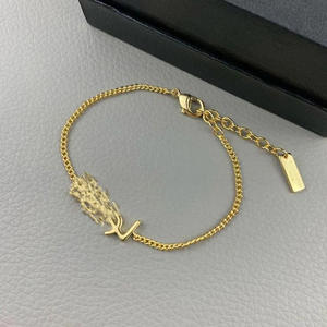 <span class=keywords><strong>Pulsera</strong></span> de Letras Apilable Ajustable de Acero Inoxidable Chapado en Oro de 18K, Estilo Minimalista para Mujer - Product Image 1