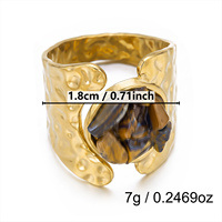 CUMAI Bagues ouvertes en acier inoxydable plaqué or 18 carats martelé avec pierre brute en spirale pour femmes, bijoux tendance, étanches, vente en gros