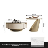 Ensemble de meuble TV et table basse en bois avec plateau en marbre de luxe moderne pour salon, beige, console flottante, design de meubles