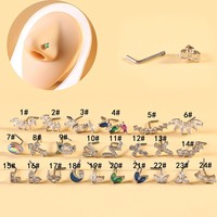 CZ Zircon Gold Plated Nose Stud L-rod Water Drop Leaf Nose Ring Stainless Steel Piercing Jewelry Fashion Party Wedding Gift Body