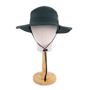 Venta al por mayor 100% de poliéster de viaje al aire libre sombreros de cubo Casual Gorra lisa verde oscuro Boonie sombrero de pesca de ala ancha Gorras de cuerda - Product Image 5