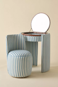 Flip-Top <strong>Mirror</strong> <strong>Vanity</strong> <strong>Table</strong>, Hidden Storage Dressing <strong>Table</strong> with Storable Stool, Space-Saving Upholstered Makeup Desk, Style - Product Image 5