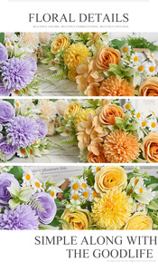 Ramo de Flores Artificiales Mixtas de 30cm - 7 Ramas de Rosas de Seda, Crisantemos e Hortensias para Decoración de Bodas y Fiestas en Casa - Product Image 4
